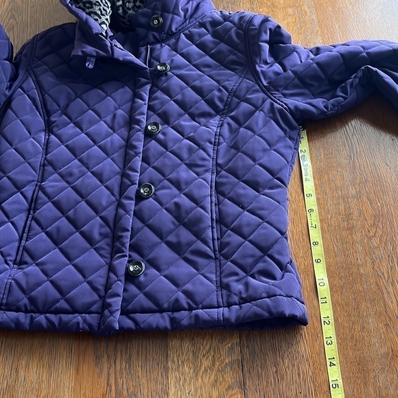 Calvin Klein purple quilted zip up coat size small removable hood collar - Picture 15 of 16